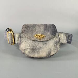 JAMES DRAKE Grey Gold Metallic Leather Micro Belt Bag